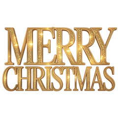 Illuminated golden merry christmas text with sparkle effects isolated on transparent background