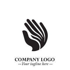 Obraz premium Minimalist Black Hand Logo Symbol on White Background in Clean Modern Silhouette Style