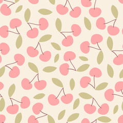 Seamless Repeating Vector Pattern with Pastel Pink Cherries on Cream Background