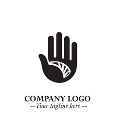 Minimalist Black Hand Logo Symbol on White Background in Clean Modern Silhouette Style