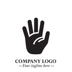 Minimalist Black Hand Logo Symbol on White Background in Clean Modern Silhouette Style