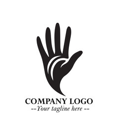 Minimalist Black Hand Logo Symbol on White Background in Clean Modern Silhouette Style