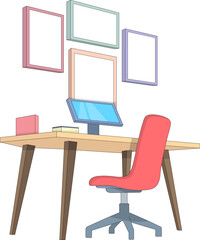Modern Workspace with Desk Computer and Red Office Chair
