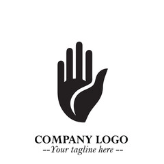 Minimalist Black Hand Logo Symbol on White Background in Clean Modern Silhouette Style