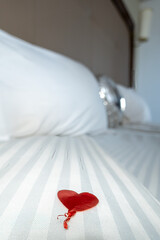 Sousse, Tunisia A hotel bed decorated with hearts.