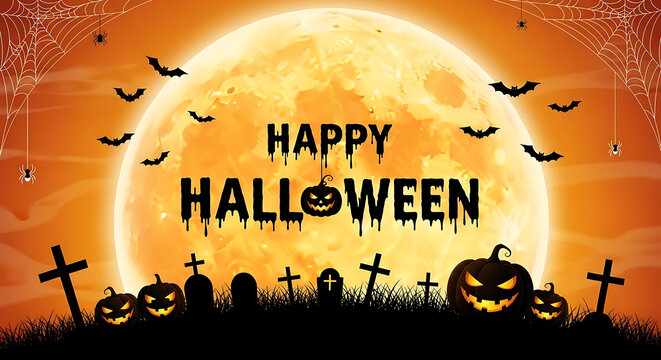 Spooky halloween night with full moon and bats - Powered by Adobe