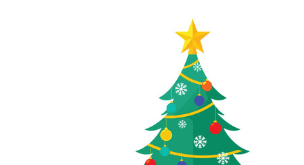 Obraz premium Stylized green Christmas tree with ornaments and a star topper on a white background.