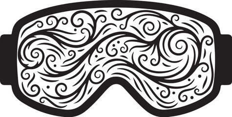Fototapeta premium Silhouette of ski goggles, but inside the lens area are solid silhouettes of swirling snowstorm patterns
