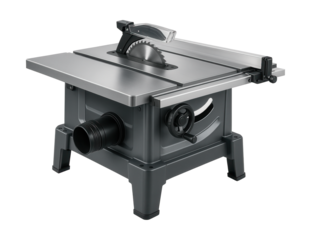 Hybrid table saw with dust collection port, ideal for garage workshops.