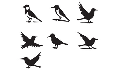 Obraz premium Collection of Black Bird Silhouettes in Various Poses
