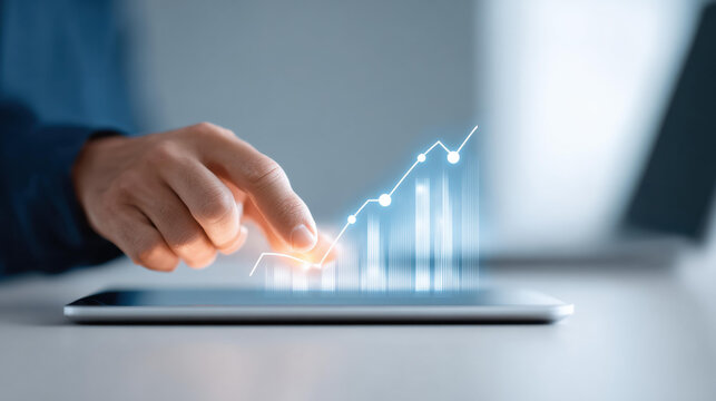 Businessman using digital technology for business data analysis. financial chart shows growth and success, concept of investment strategy and future planning