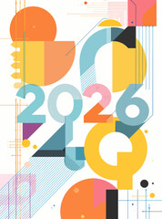 Obraz premium Abstract Geometric Composition Featuring the Year 2026 in Modern Design