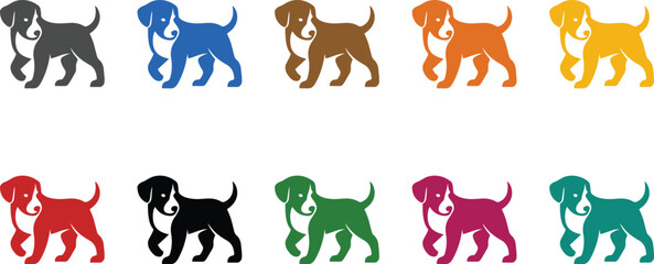 Stylized dog silhouettes in multiple colors, Colorful dog icon collection for design