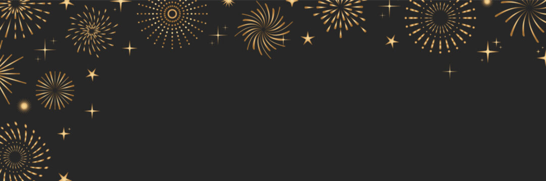 Elegant vector background with golden fireworks forming a decorative fireworks border. The fireworks pattern adds a festive, bright atmosphere ideal for holiday templates and celebration graphics