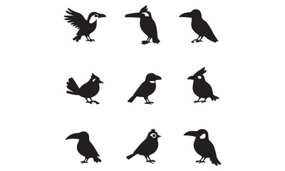 Obraz premium Collection of Black Bird Silhouettes in Various Poses