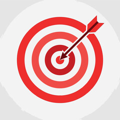 Graphic illustration of a red and white target with an arrow precisely hitting the bullseye, representing achievement in sports.