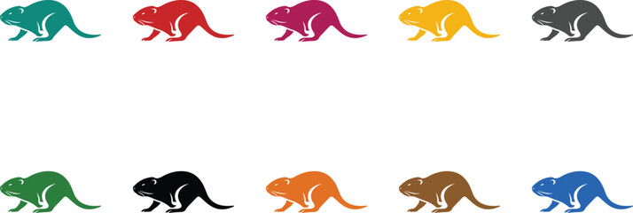 Colorful stylized beaver silhouettes rodent icons, Multicolor beaver animal graphic set