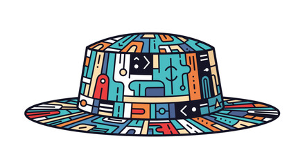 Colorful abstract pattern on a bucket hat.
