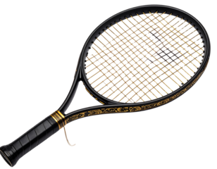 Vintage Black Tennis Racket with Ornate Details – Transparent PNG (2)