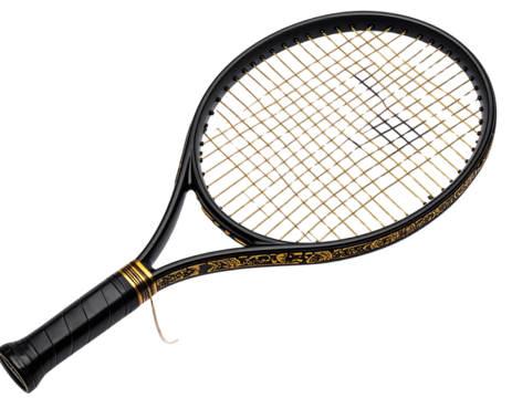 Vintage Black Tennis Racket with Ornate Details – Transparent PNG (2)