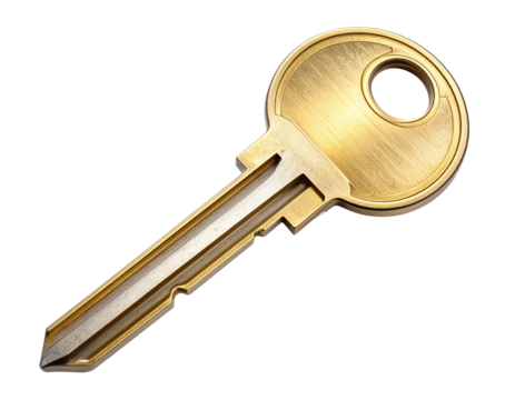 Top-Down View Modern Minimalist Golden Key, Smooth Design, Transparent PNG (2)