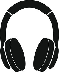 Simple black and white illustration of over ear headphones on a white background