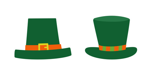 Set of st patricks day leprechaun hat flat vector illustration design.
St Patrick’s day green leprechaun hat element.
White background.