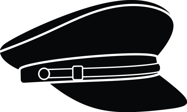 A simple black and white illustration of a classic captain s hat design