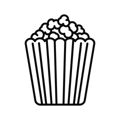 Outline icon of a classic cinema popcorn bucket full of fresh, popped kernels, perfect for movie night or snack concepts