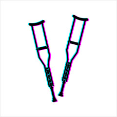 Crutches Glitch Icon, Disabled Person Mobility Aid