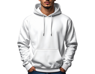 Front and Back Composite View of Man in White Hoodie, Isolated on Transparent Background