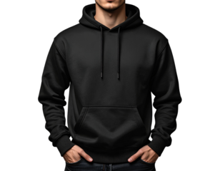 Man Wearing Black Hoodie, Front View, Isolated on Transparent Background (2)