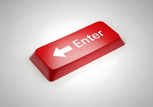 Red enter key with white arrow on a light gray background, symbolizing action and confirmation