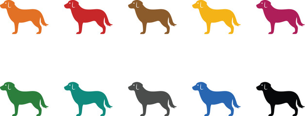 Colorful dog silhouettes in different poses puppy, Multicolor puppy icons for artwork