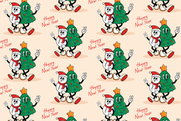 Playful Christmas Tree and Snowman Pattern for Holiday Wrapping Paper, Festive Packaging, Gift Bags, and Seasonal Print Projects