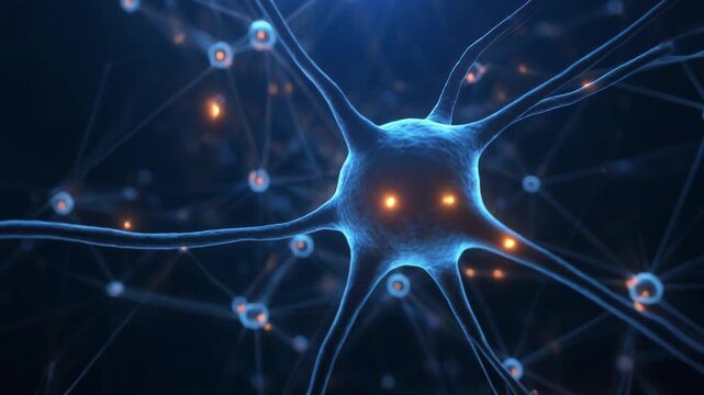 3D visualization of a neural network, glowing nodes and connecting synapses, light