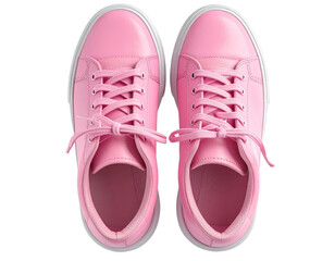 Top-Down View of pink Sneakers, Laced Up, Isolated on Transparent Background
