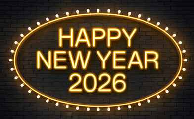Obraz premium Celebrate New Year 2026 with a Neon Sign yellow background