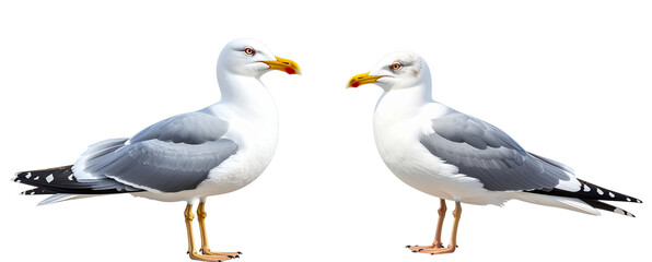 Obraz premium Side View of a Standing Seagull with Sharp Details, Isolated.