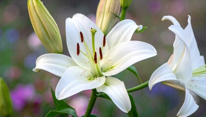 Obraz premium 優雅な白百合が彩る初夏の庭1