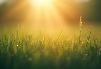  Sunlit Dew-Kissed Grass Golden Hour Bokeh Fresh Morning Nature's Beauty