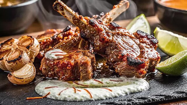 Gourmet Grilled Lamb Chops with Roasted Garlic and Lime.