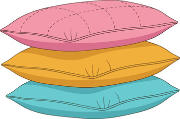 Stack of decorative pillows in pink orange and blue colors, cozy home decor cushions illustration, stylish interior design vector artwork for comfort