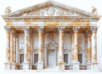 Fototapeta premium Hyperealistic Architectural Image of Classical Lyceum Building with Corinthian Columns and Sculptures on White Background