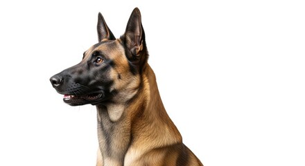 Alert Belgian Malinois Dog Portrait Isolated on White, Puppy, Canine, Animal