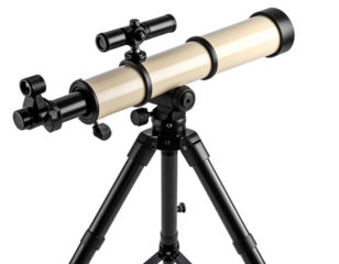 Top-Down 3/4 Perspective Cream Observation Telescope with Extended Tripod Legs – Transparent PNG (3)