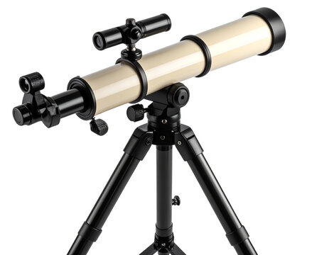 Top-Down 3/4 Perspective Cream Observation Telescope with Extended Tripod Legs – Transparent PNG (3)
