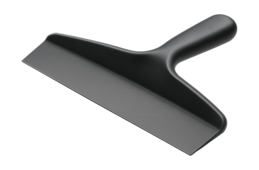 Extra-wide plastic mud pan scraper with a flat edge for removing excess material.