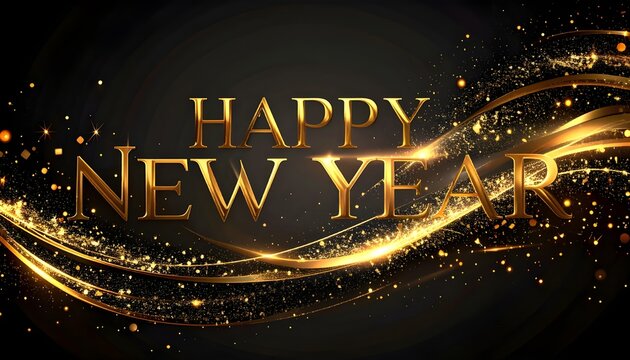 An elegant New Year's celebration background featuring luxurious golden light waves and sparkling glitter particles