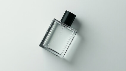 Elegant glass perfume bottle, radiating luxury, perfect for branding and product mockups, conveying sophistication and style, ideal for cosmetic advertising
